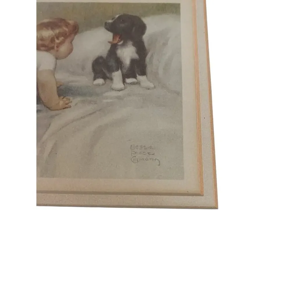 Vintage Framed Print “Who’s Sleepy” Young Child With Dog Bessie Pease Gutmann - Picture 3 of 6